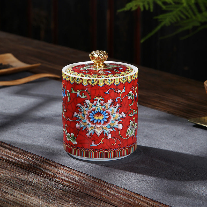 Enamelled Ceramic Tea Storage Jar