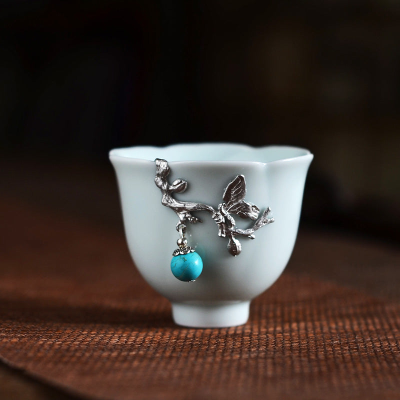 Ceramic master cup with silver and pewter pendant High-quality cups