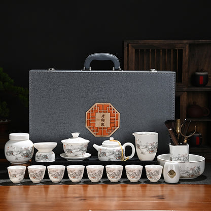 Iced Jade White Porcelain Kung Fu Tea Set High-end Gift Set
