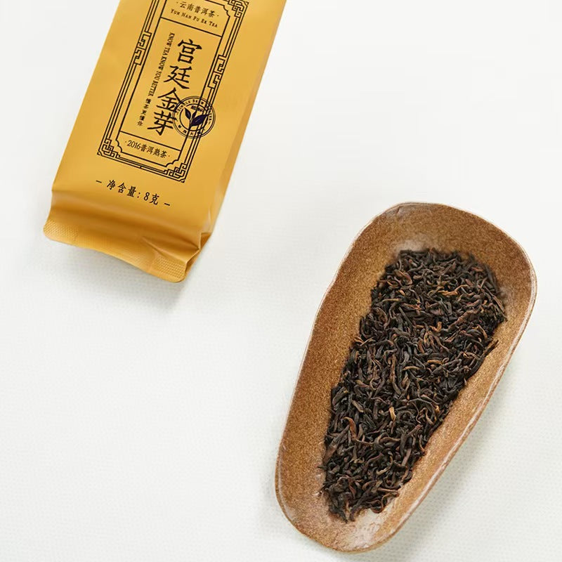 宫廷金芽 2016 Imperial Golden Bud Ripe Pu-er Tea | 8g Single-Serve Pouch - description