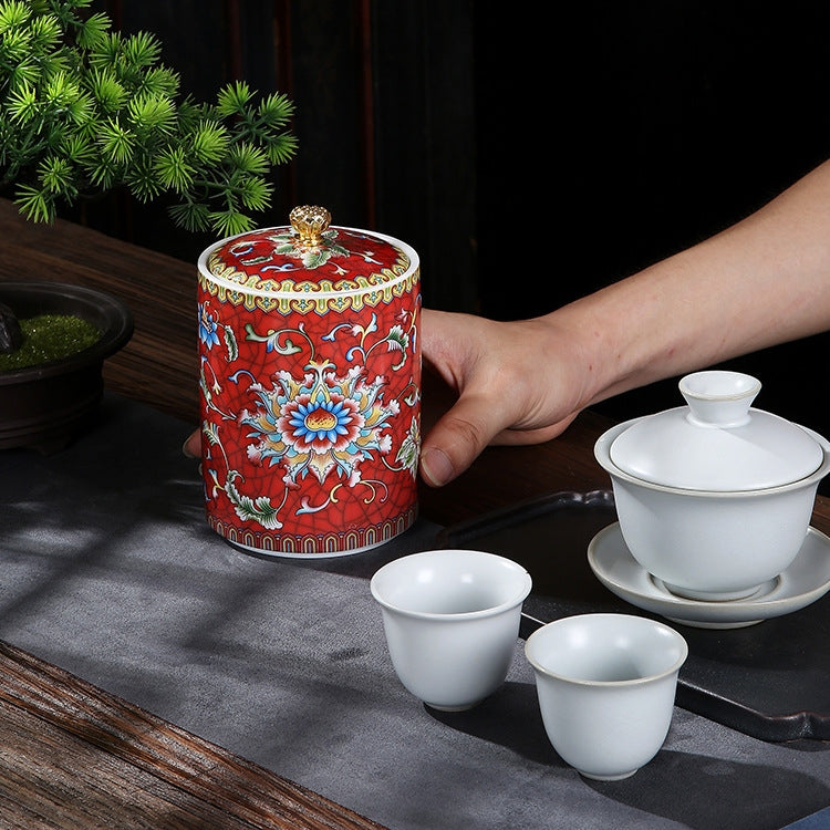Tarro de almacenamiento de té de cerámica esmaltada