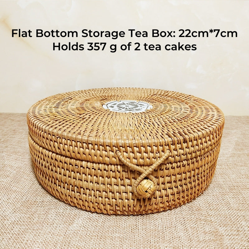 Handmade Rattan Tea Cake Box Rustic Style Puerh Tea Cake Organizer