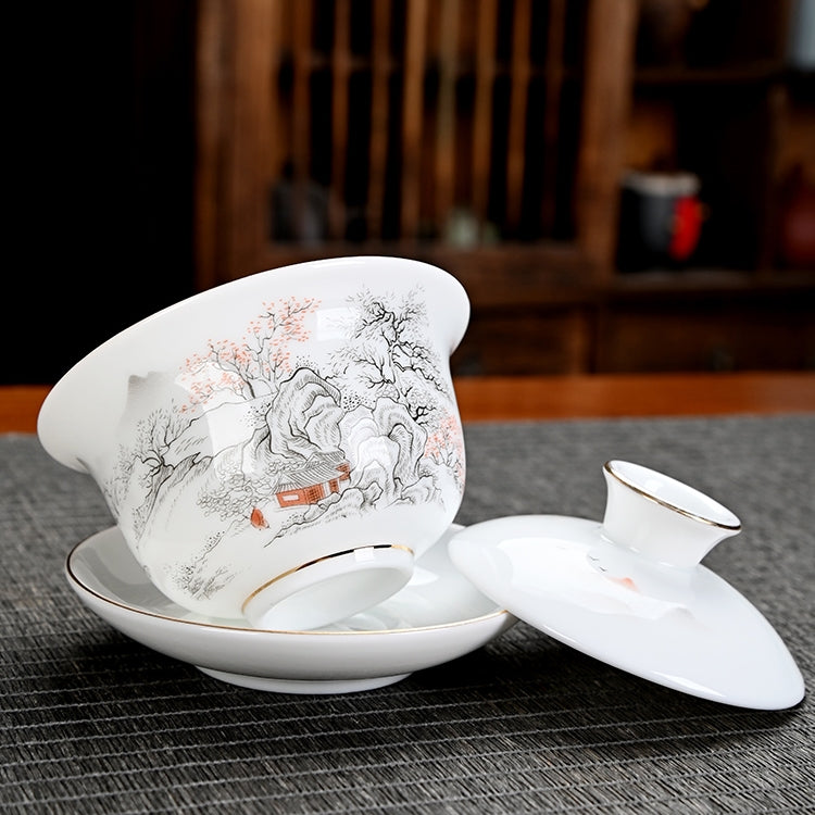 Juego de té de Kung Fu de porcelana blanca de Jade helado, juego de regalo de alta gama
