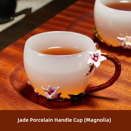 Glazed Jade Porcelain Master Cup Enameled Handle Cup