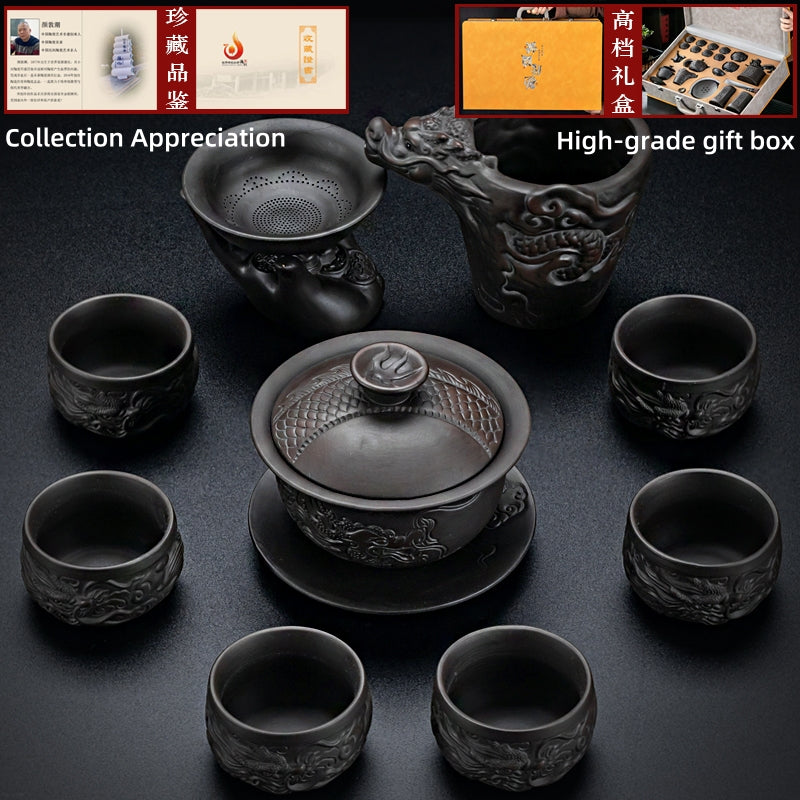 Juego de té de arcilla púrpura, juego de té de Kung Fu en relieve de alta calidad, regalos