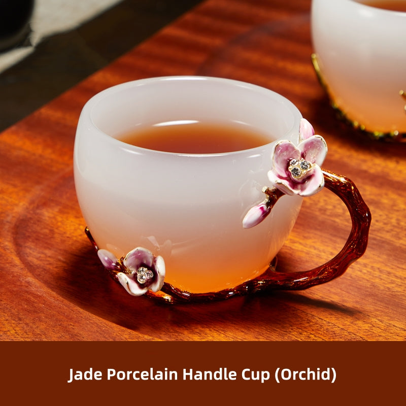 Glazed Jade Porcelain Master Cup Enameled Handle Cup