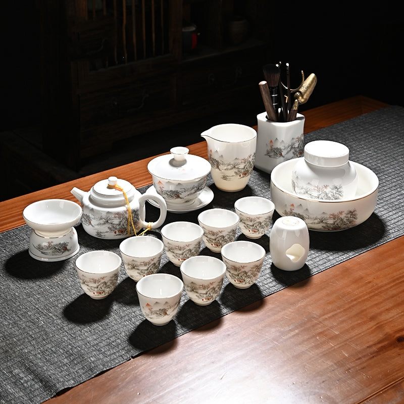 Juego de té de Kung Fu de porcelana blanca de Jade helado, juego de regalo de alta gama