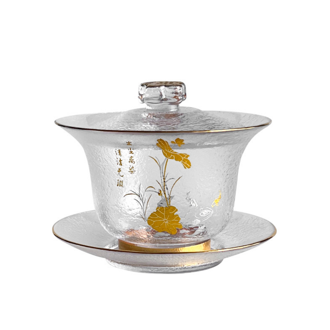 Plum Orchids, Bamboo and Chrysanthemums Thickened Glass Lidded Bowl