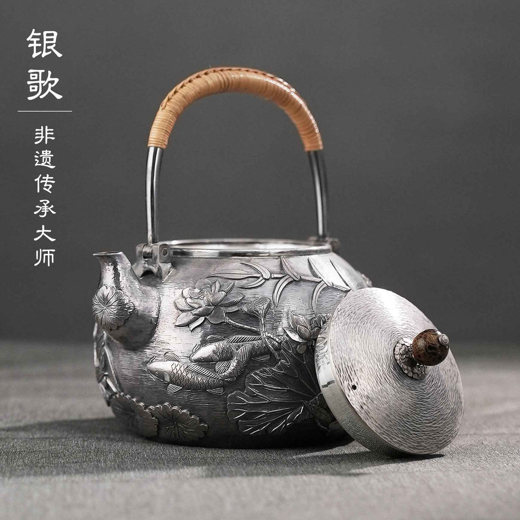 清荷锦鲤 lotus leaf & Koi Lifting-handle silver pot