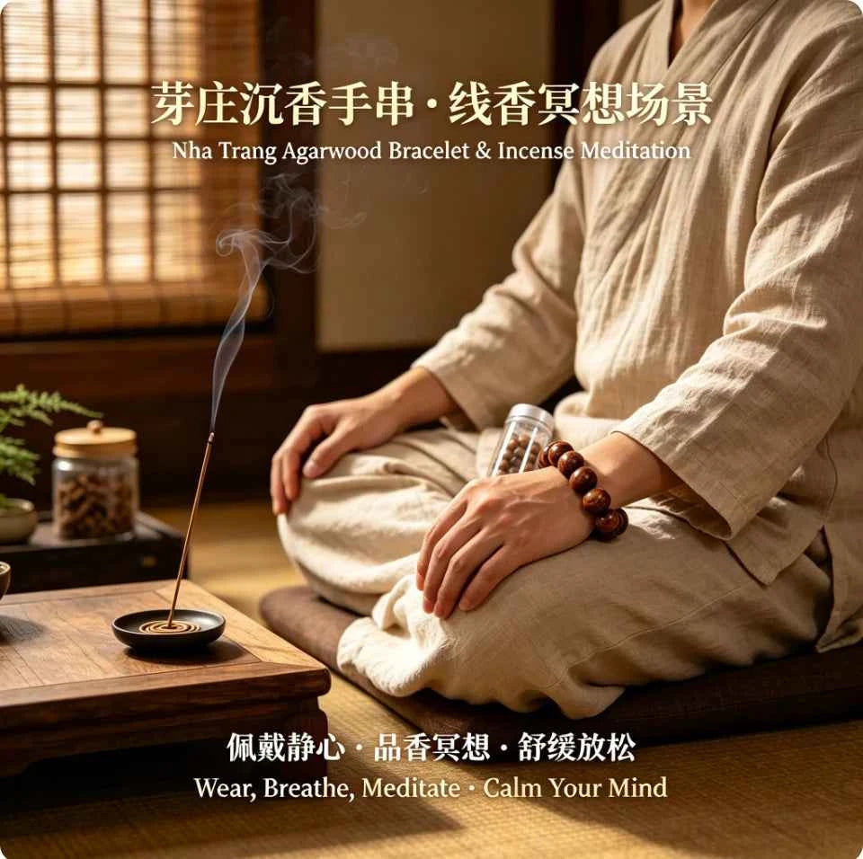 红袖添香 Luxury Hainan Agarwood Incense Set – Premium Incense Sticks & Prayer Bead Bracelet Gift Box